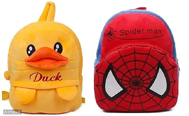 DP STAR Duck Spiderman Velvet Soft Plush Cartoon School Bag Combo for Kids School Nursery Picnic (1-6 Years)