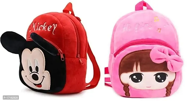 DP STAR Micky  Hi Girl Velvet Soft Plush Cartoon School Bag Combo for Kids School Nursery Picnic (1-6 Years)-thumb0