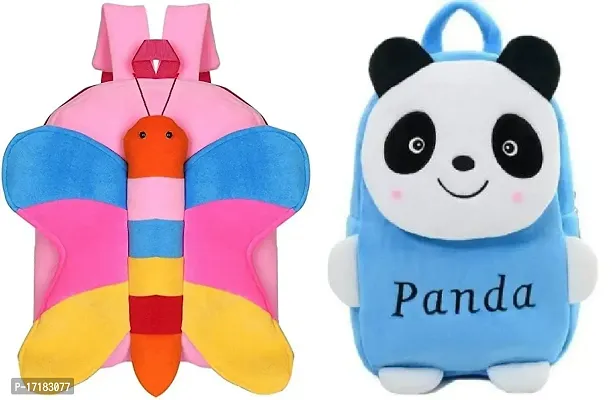 DP STAR Butterfly  Sky Blue Panda Velvet Soft Plush Cartoon School Bag Combo for Kids School Nursery Picnic (1-6 Years)-thumb0