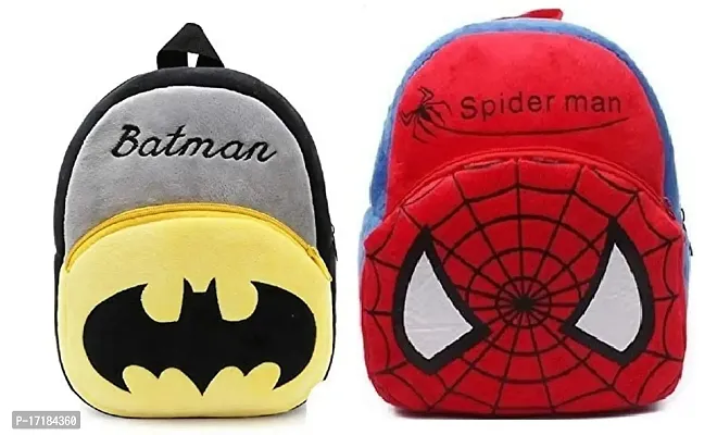 DP STAR Batman Spiderman Velvet Soft Plush Cartoon School Bag Combo for Kids School Nursery Picnic (1-6 Years)