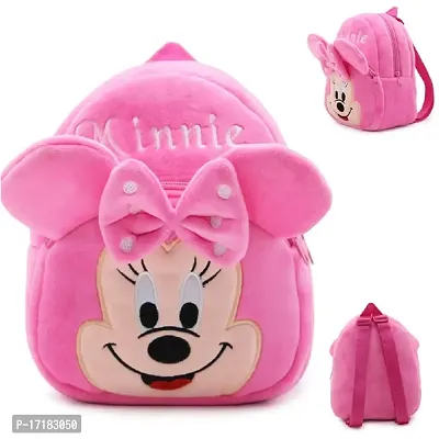 BRIJ Bags Minnie Kids Bags for School 10Ltr Baby/Boys/Girls Velvet Backpack (Pink)-thumb2