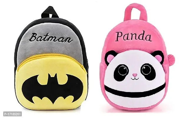 DP STAR Batman  Pink Panda Velvet Soft Plush Cartoon School Bag Combo for Kids School Nursery Picnic (1-6 Years)-thumb0