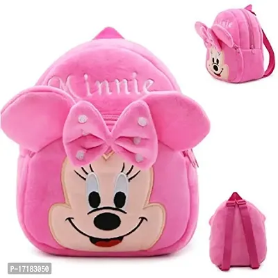 BRIJ Bags Minnie Kids Bags for School 10Ltr Baby/Boys/Girls Velvet Backpack (Pink)