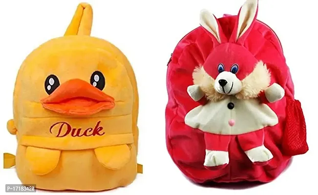 DP STAR Duck Red Rabbit Velvet Soft Plush Cartoon School Bag Combo for Kids School Nursery Picnic (1-6 Years)