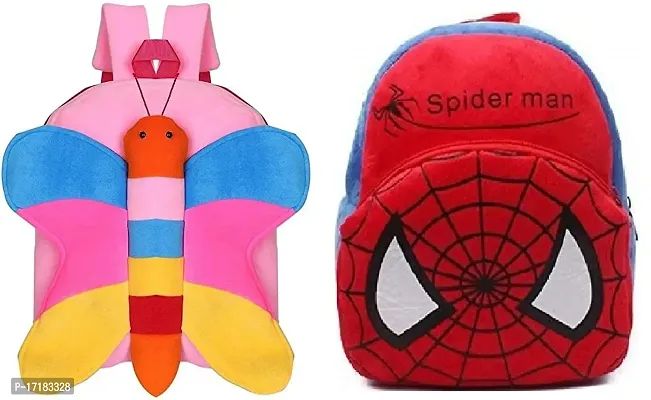 DP STAR Butterfly SPider- man Velvet Soft Plush Cartoon School Bag Combo for Kids School Nursery Picnic (1-6 Years)-thumb0