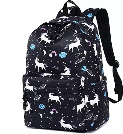 DP STAR Waterproof Kids Backpack, Girls Women Stylish Trendy College, School College Bags (BLACK UNICORN BAG) 20 L