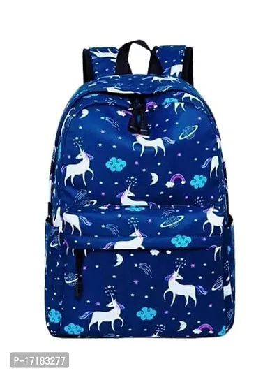 Casual Backpack Kids Women Stylish and Trendy Waterproof College School Bag Printed 20L (BLUE UNICORN) PACK OF 1