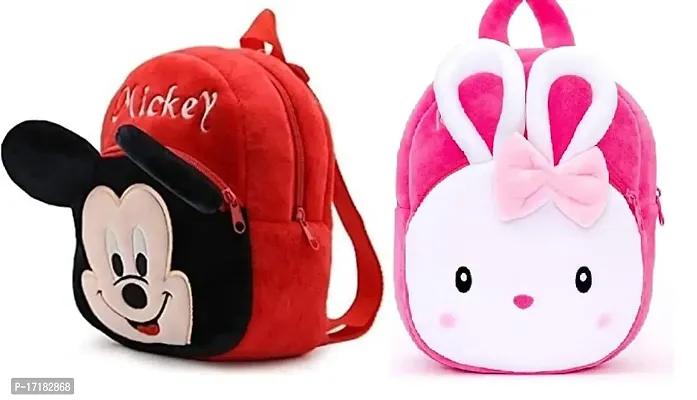 DP STAR Micky  Knoggi Rabbit Velvet Soft Plush Cartoon School Bag Combo for Kids School Nursery Picnic (1-6 Years)-thumb0