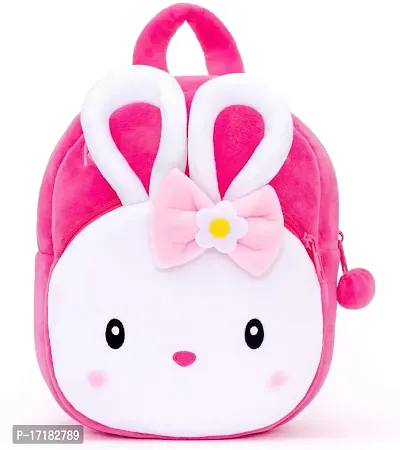 BRIJ BAGS Kids Velvet White Pink Cute Kitty School Bag Travelling Bag Pink (2-5 Years)