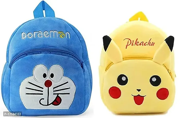 DP STAR Doreamon Peekachu Velvet Soft Plush Cartoon School Bag Combo for Kids School Nursery Picnic (1-6 Years)-thumb0