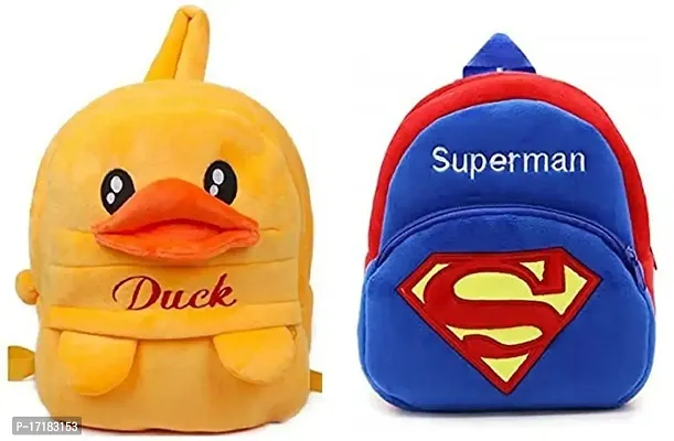DP STAR Duck  Superman Velvet Soft Plush Cartoon School Bag Combo for Kids School Nursery Picnic (1-6 Years)