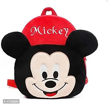 BRIJ Girl's and Boy's Plush Cartoon School Bag Backpack Velvet Micky Red