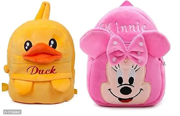 DP STAR Duck  Pink Minnie Velvet Soft Plush Cartoon School Bag Combo for Kids School Nursery Picnic (1-6 Years)