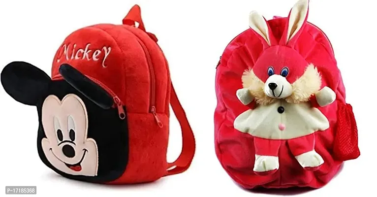 DP STAR Micky Red Rabbit Velvet Soft Plush Cartoon School Bag Combo for Kids School Nursery Picnic (1-6 Years)-thumb0