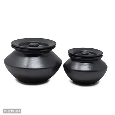 The Himalayan Goods Company - Stoneware Ceramic Pottery Jar Pot or Indian Handi (Black)-thumb4