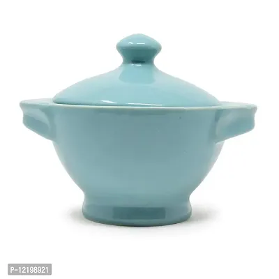 The Himalayan Goods Company Natural Stoneware Ceramic Solid Pot with Handles (300 ml, Sea Green)