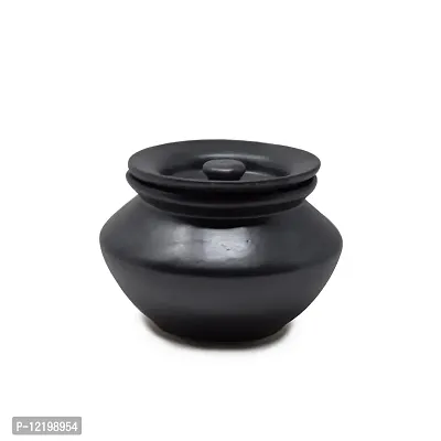 The Himalayan Goods Company - Stoneware Ceramic Pottery Jar Pot or Indian Handi (Black)-thumb0