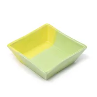The Himalayan Goods Company Ceramic Square Bowl/Tray, 6x6x2-inch, 500 ml (Yellow and Parrot Green)-thumb1