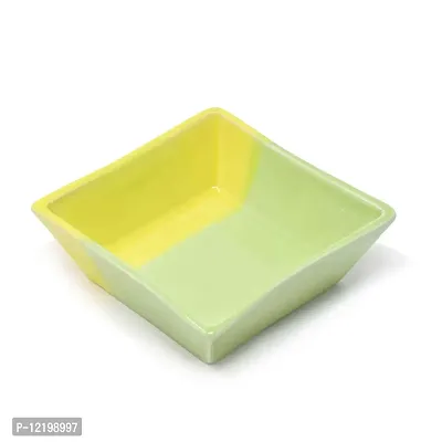 The Himalayan Goods Company Ceramic Square Bowl/Tray, 6x6x2-inch, 500 ml (Yellow and Parrot Green)-thumb2