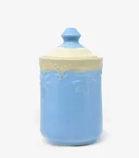 The Himalayan Goods Company Ceramic Kitchen Aesthetics Stoneware Jar with Lid, 650ml (Turquoise and Marin)-thumb1