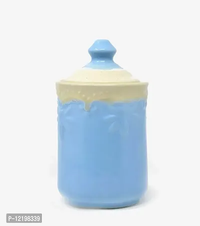 The Himalayan Goods Company Ceramic Kitchen Aesthetics Stoneware Jar with Lid, 650ml (Turquoise and Marin)-thumb2