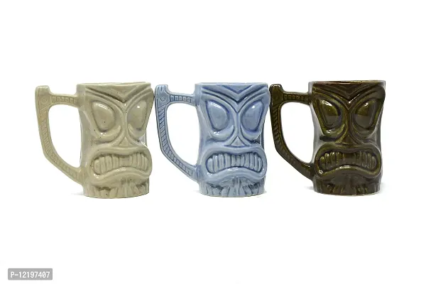 The Himalayan Goods Company - Cool Ceramic Tiki Mug Party Mugs Glasses, Beer Cocktail Hawaii, Island Mugs 375ml (Tan Beige)-thumb4