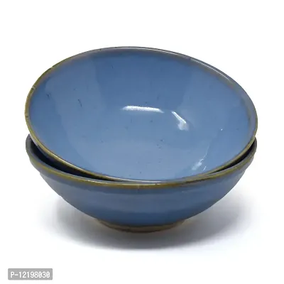 The Himalayan Goods Company Set of 2 Stoneware Ceramic Soup Cereal Dessert Bowl 6 inches 250 ml (Blue)-thumb0