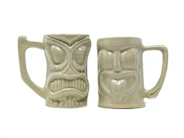 The Himalayan Goods Company - Cool Ceramic Tiki Mug Party Mugs Glasses, Beer Cocktail Hawaii, Island Mugs 375ml (Tan or Beige)-thumb2