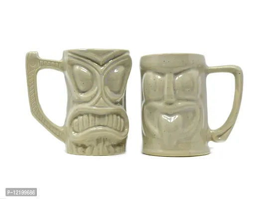 The Himalayan Goods Company - Cool Ceramic Tiki Mug Party Mugs Glasses, Beer Cocktail Hawaii, Island Mugs 375ml (Tan or Beige)-thumb3