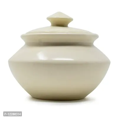 The Himalayan Goods Company - Stoneware Ceramic Pottery Jar ( 550 ml ) or Pot or Indian Handi (White)