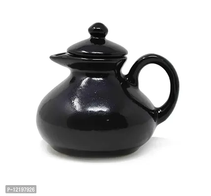 The Himalayan Goods Company Stoneware Ceramic Milk Oil Jug Pourer Dispenser Round, 350ml (Black)-thumb0