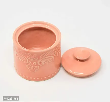 The Himalayan Goods Company Ceramic Pickle Jar - 400ml, Pink, Peach Puff Salmon-thumb3