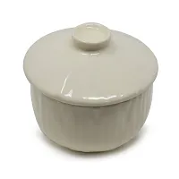 The Himalayan Goods Company - Designer Stoneware Ceramic Bowl with Lid (500ml) (White)-thumb1