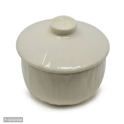 The Himalayan Goods Company - Designer Stoneware Ceramic Bowl with Lid (500ml) (White)-thumb2