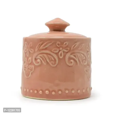 The Himalayan Goods Company Ceramic Pickle Jar - 400ml, Pink, Peach Puff Salmon