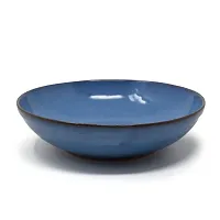 The Himalayan Goods Company Stoneware Ceramic Shallow Pasta Bowl Hand Crafted Rustic Blue-thumb1