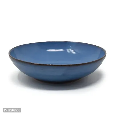 The Himalayan Goods Company Stoneware Ceramic Shallow Pasta Bowl Hand Crafted Rustic Blue-thumb2