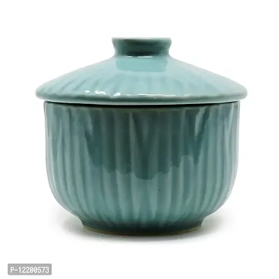 The Himalayan Goods Company Ceramic Solid Bowl with Lid - 500 ml, Sea Green-thumb0