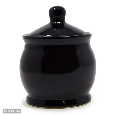 The Himalayan Goods Company 300 ml Ceramic Kitchen Container with Lid Tea Coffee Sugar Spice Pickle Salt Pepper Jar (Black)