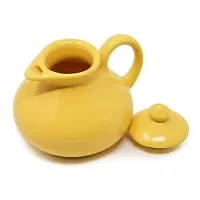 The Himalayan Goods Company Stoneware Ceramic Milk Oil Jug Pourer Dispenser Round, 350ml (Yellow)-thumb1