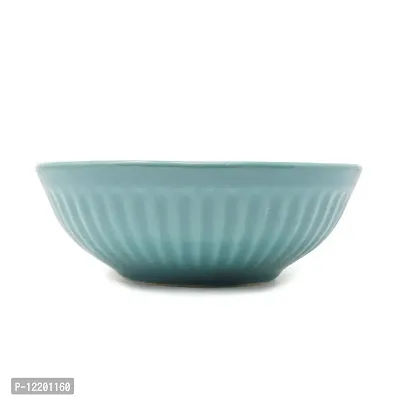 The Himalayan Goods Company Handmade Warped Pasta Noodle Snacks Rice Stoneware Ceramic Serving Bowl 750 ml (Green)