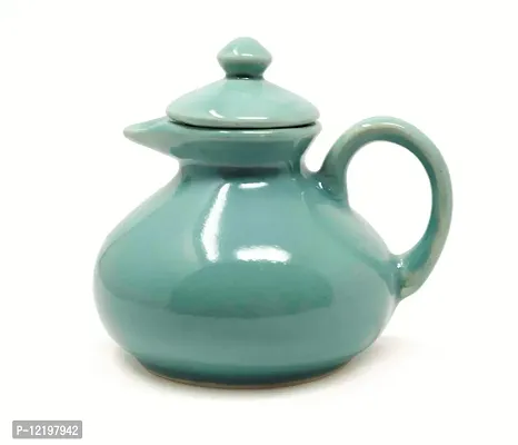 The Himalayan Goods Company Stoneware Ceramic Milk Oil Jug Pourer Dispenser Round, 350ml (Sea Green)