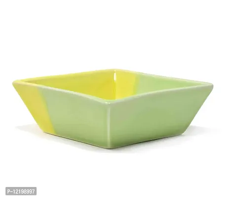 The Himalayan Goods Company Ceramic Square Bowl/Tray, 6x6x2-inch, 500 ml (Yellow and Parrot Green)-thumb0