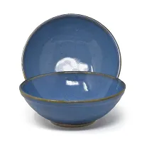 The Himalayan Goods Company Set of 2 Stoneware Ceramic Soup Cereal Dessert Bowl 6 inches 250 ml (Blue)-thumb1