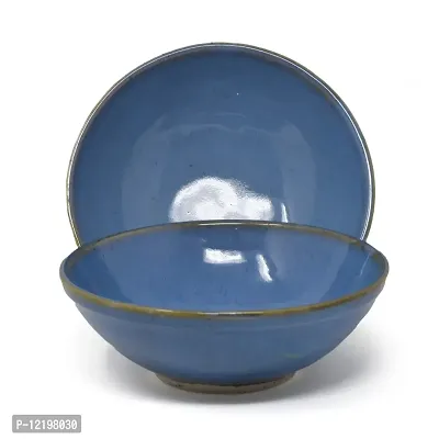 The Himalayan Goods Company Set of 2 Stoneware Ceramic Soup Cereal Dessert Bowl 6 inches 250 ml (Blue)-thumb2