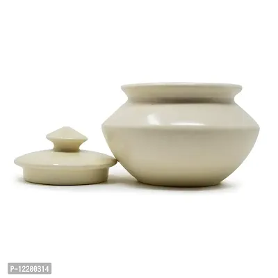 The Himalayan Goods Company - Stoneware Ceramic Pottery Jar ( 550 ml ) or Pot or Indian Handi (White)-thumb3