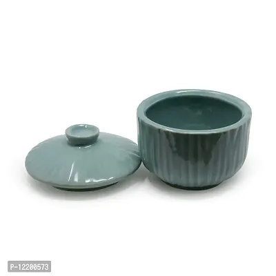 The Himalayan Goods Company Ceramic Solid Bowl with Lid - 500 ml, Sea Green-thumb3