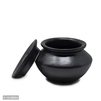 The Himalayan Goods Company - Stoneware Ceramic Pottery Jar Pot or Indian Handi (Black)-thumb3