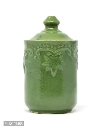 The Himalayan Goods Company - Kitchen Aesthetics Stoneware Ceramic Jar with Lid (650ml) - Forest Green