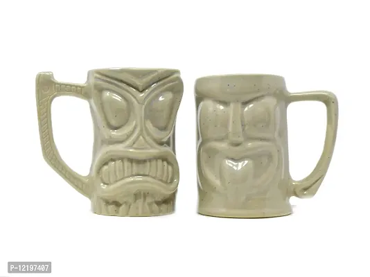 The Himalayan Goods Company - Cool Ceramic Tiki Mug Party Mugs Glasses, Beer Cocktail Hawaii, Island Mugs 375ml (Tan Beige)-thumb3